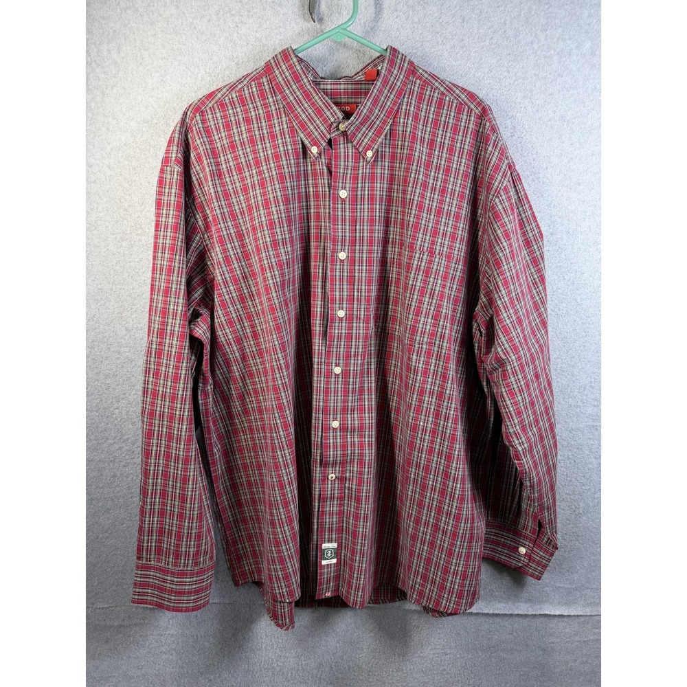 IZOD Shirt Mens 2XL Red Plaid Heritage Tartan Button‎ Down Long Sleeve Casual